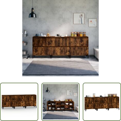 vidaXL Armario aparador -  Aparadores 3 uds madera contrachapada roble ahumado 60x35x70 cm