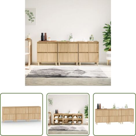 vidaXL Armario aparador -  Aparadores 3 uds madera contrachapada roble Sonoma 60x35x70 cm