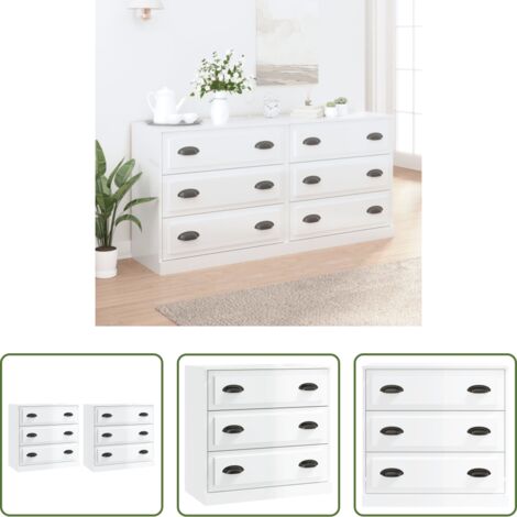 vidaXL Armario -  Aparadores 2 uds madera contrachapada blanco brillo