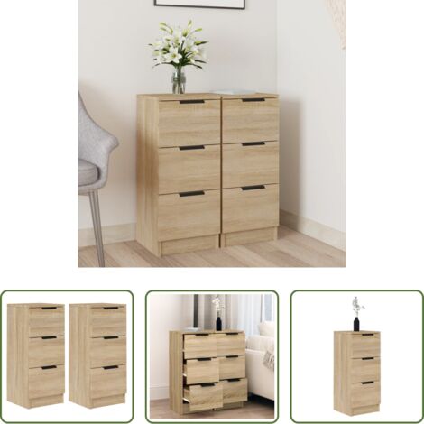 vidaXL Armario -  Aparadores 2 uds madera contrachapada roble Sonoma 30x30x70 cm