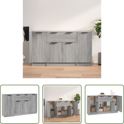vidaXL Armario -  Aparadores 3 piezas madera contrachapada gris Sonoma
