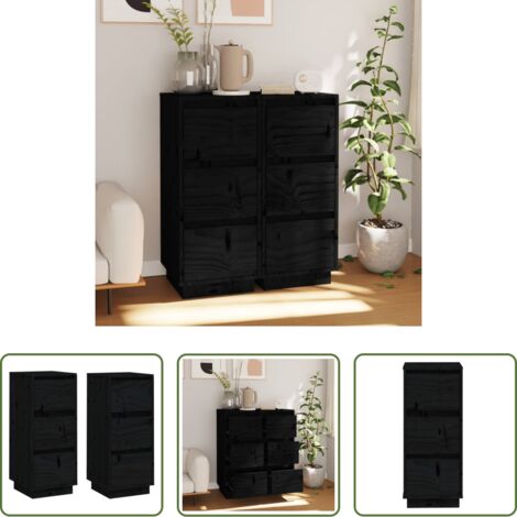 vidaXL Armario auxiliar -  Aparador 2 uds madera maciza de pino negro 32x34x75 cm