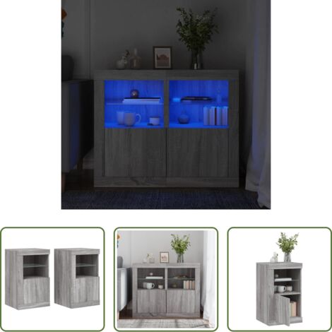 vidaXL Armario auxiliar -  Mesitas de noche luces LED 2 uds madera ingeniería gris Sonoma