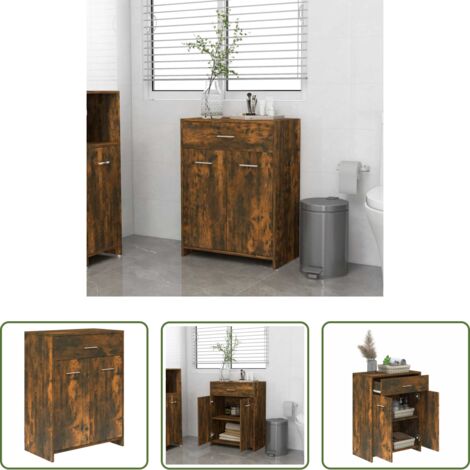 vidaXL Armario baño contrachapado -  Armario baño madera contrachapada roble ahumado 60x33x80 cm