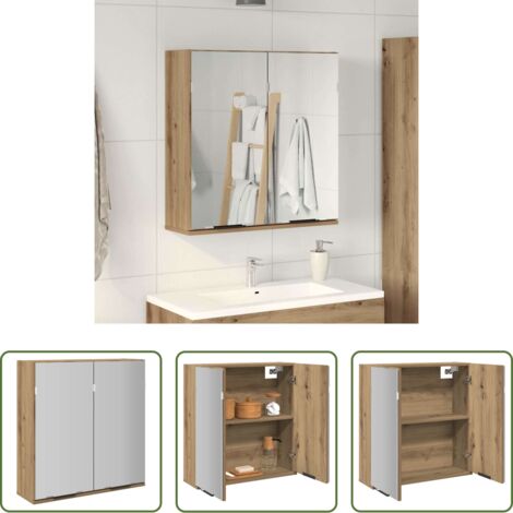 vidaXL Armario baño madera -  Armario con espejo baño madera roble artisan 64x20x66,5 cm
