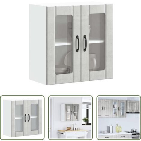 vidaXL Armario cocina gris hormigón -  Armario pared cocina puerta de cristal Lucca gris hormigón