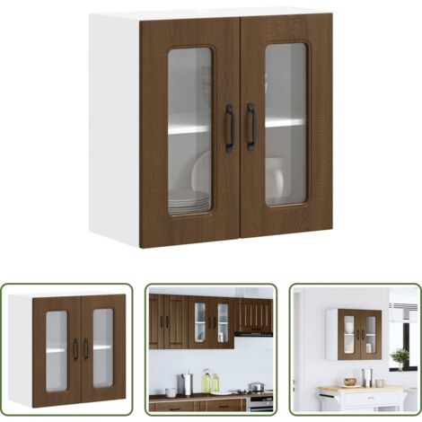 vidaXL Armario cocina madera -  Armario pared cocina puerta de cristal Kalmar roble marrón
