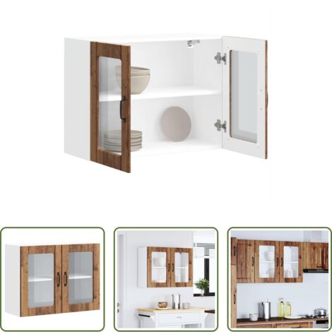 vidaXL Armario cocina madera -  Armario pared cocina puerta de cristal Lucca madera vieja