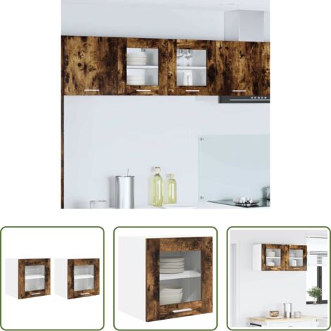 vidaXL Armario cocina moderno -  Mueble colgante con puerta 2 pcs Roble ahumado 40 x 31 x 40 cm