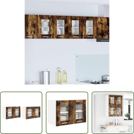 vidaXL Armario cocina moderno -  Mueble colgante con puerta 2 pcs Roble ahumado 60 x 31 x 40 cm