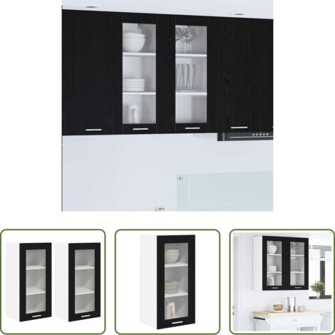 vidaXL Armario cocina moderno -  Mueble colgante con puerta 2 pcs Roble Negro 40 x 31 x 80 cm