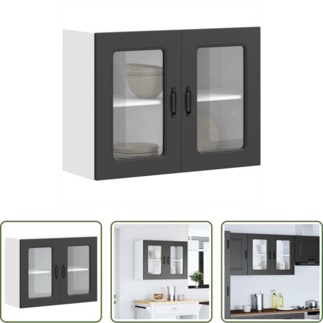 vidaXL Armario cocina negra -  Armario pared cocina puerta de cristal Kalmar negra