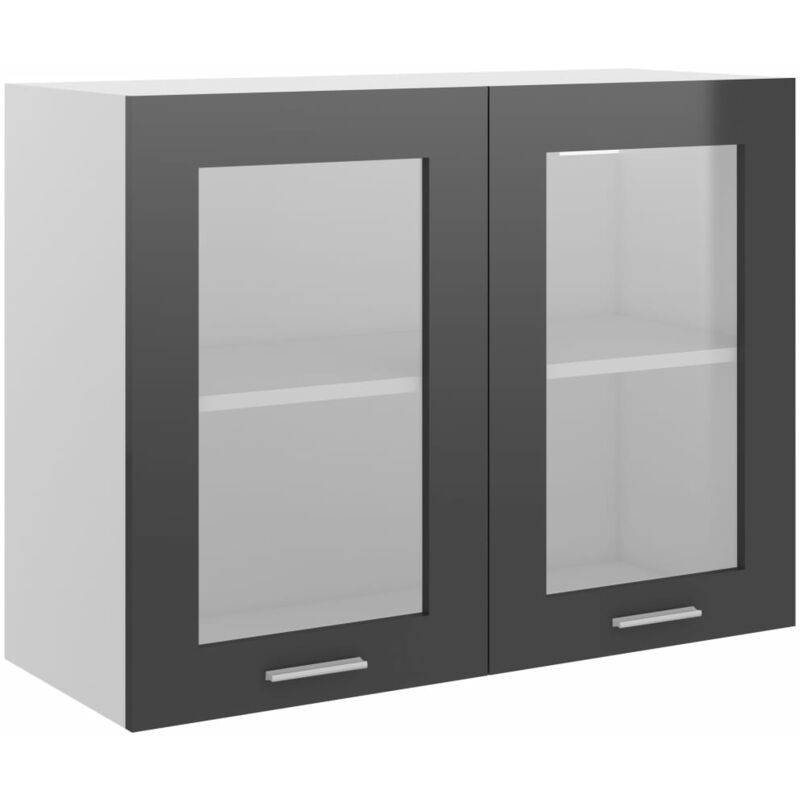 

vidaXL Armario colgante cristal y aglomerado gris brillo 80x31x60 cm - Gris