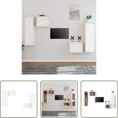 vidaXL Armario colgante -  Muebles para TV 4 piezas madera maciza de pino blanco
