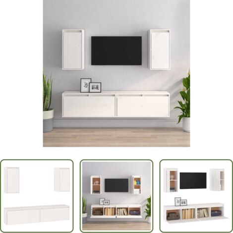 vidaXL Armario colgante -  Muebles para TV 4 piezas madera maciza de pino blanco