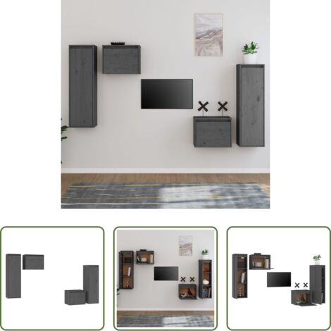 vidaXL Armario colgante -  Muebles para TV 4 piezas madera maciza de pino gris