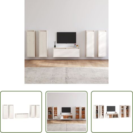 vidaXL Armario colgante -  Muebles para TV 5 piezas madera maciza de pino blanco