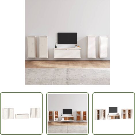 vidaXL Armario colgante -  Muebles para TV 5 piezas madera maciza de pino blanco