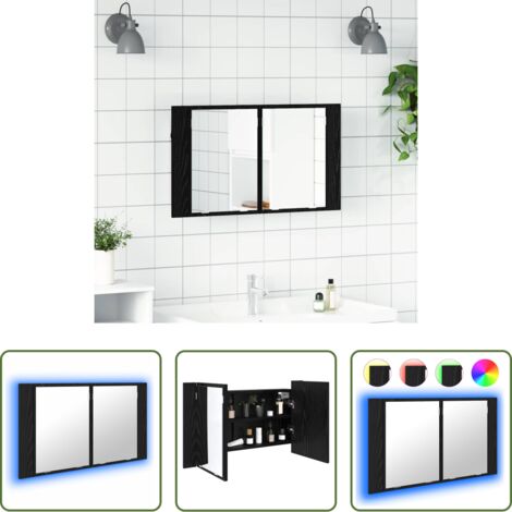 vidaXL Armario con espejo -  Armario con espejo de baño Roble Negro 80 x 12 x 45 cm