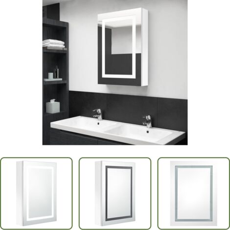 vidaXL Armario con espejo -  Armario de baño con espejo LED blanco brillante 50x13x70 cm