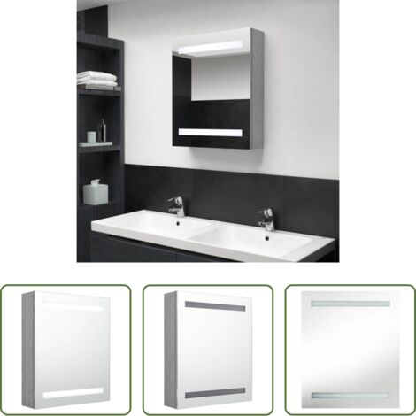 vidaXL Armario con espejo -  Armario de baño con espejo LED gris hormigón 50x14x60 cm