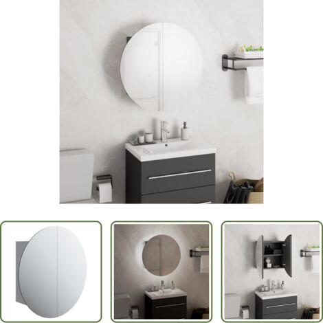 vidaXL Armario con espejo -  Armario de baño con espejo redondo y LED gris 40x40x17,5 cm