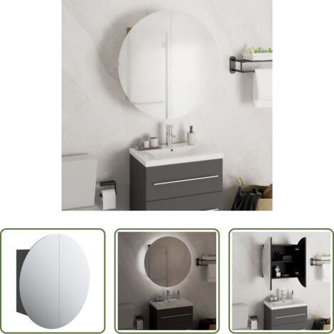 vidaXL Armario con espejo -  Armario de baño con espejo redondo y LED negro 47x47x17,5 cm