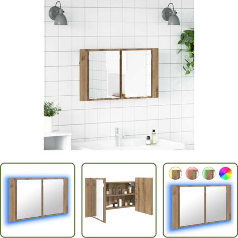 vidaXL Armario con espejo LED -  Armario con espejo de baño Roble artesanal 80 x 12 x 45 cm