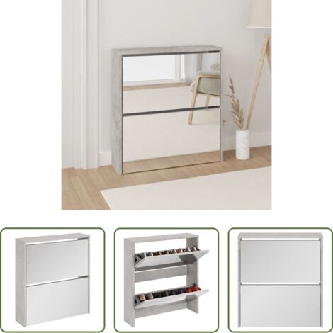vidaXL Armario con espejo -  Mueble zapatero con espejo 2 niveles gris hormigón 63x17x67 cm