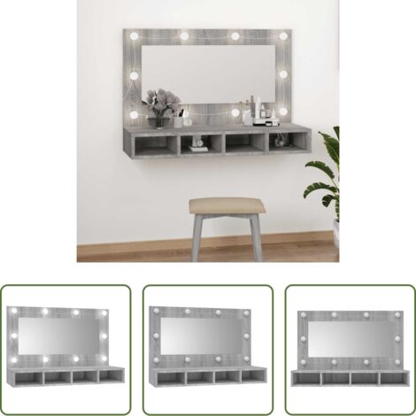 vidaXL Armario con espejo y luz -  Mueble con espejo y LED color gris Sonoma 90x31,5x62 cm