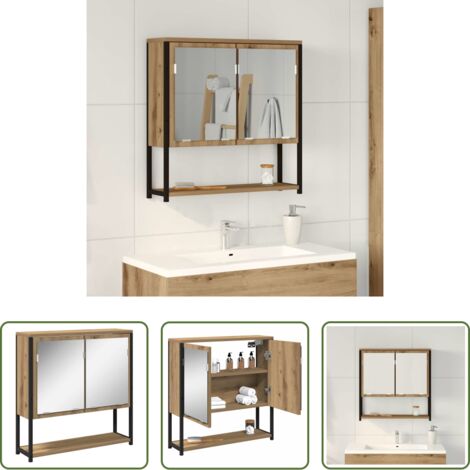 vidaXL Armario con estante -  Armario con Espejo con estante Roble artesanal 60 x 16 x 60 cm