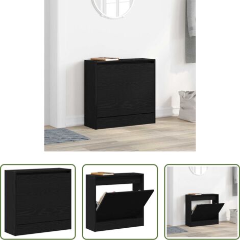 vidaXL Armario con estante -  Armario Zapatero con estante Roble Negro 60 x 21 x 57 cm