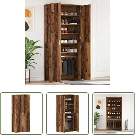 vidaXL Armario con estantes -  Armario Zapatero con estante Madera vieja 80 x 39 x 178 cm