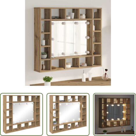 vidaXL Armario con iluminación -  Armario con Espejo con espejo Roble artesanal 91 x 15 x 76,5 cm