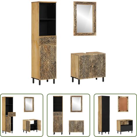 vidaXL Armario con lavabo -  Conjunto de muebles de baño 3 piezas madera maciza de mango