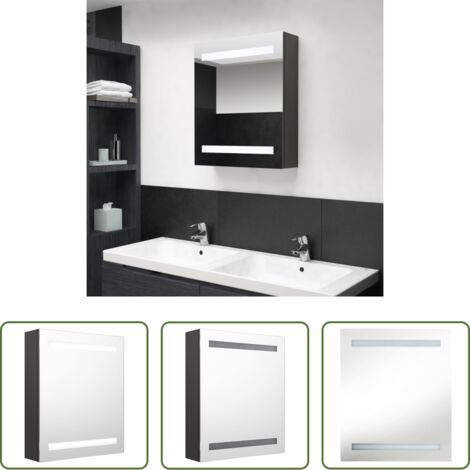 vidaXL Armario con luz LED -  Armario de baño con espejo gris antracita 50x14x60 cm