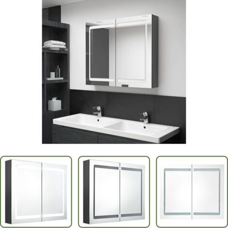 vidaXL Armario con luz LED -  Armario de baño con espejo y LED gris 80x12x68 cm
