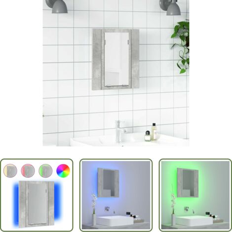 vidaXL Armario con luz LED -  Armario espejo baño luz LED acrílico gris hormigón 40x12x45 cm