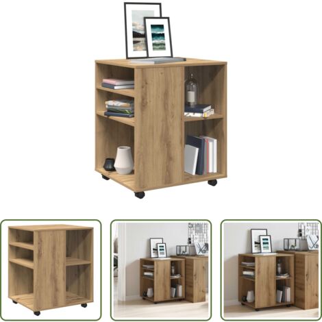 vidaXL Armario con ruedas para oficina -  Armario con ruedas madera ingeniería roble artesanal 60x53x72cm