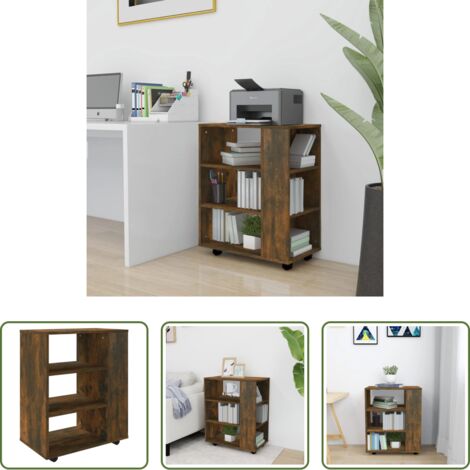 vidaXL Armario con ruedas para oficina -  Armario ruedas madera contrachapada roble ahumado 60x35x75 cm