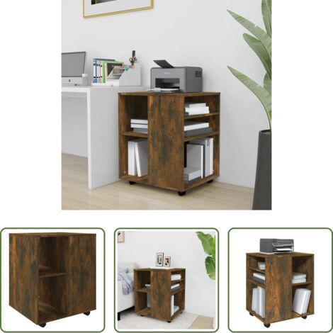vidaXL Armario con ruedas para oficina -  Armario ruedas madera contrachapada roble ahumado 60x53x72 cm