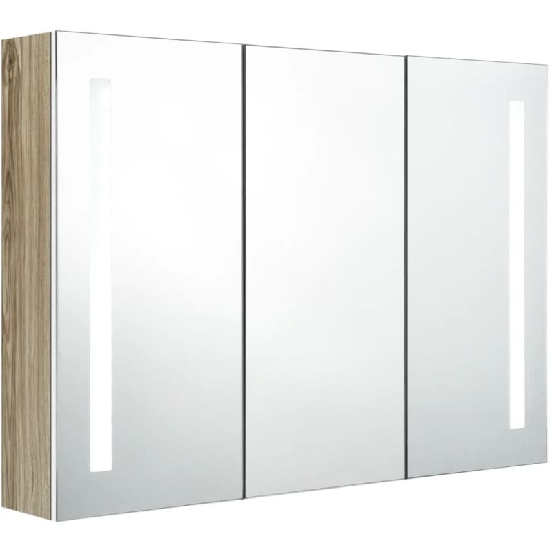 

vidaXL Armario cuarto baño con espejo y LED 89x14x62 cm blanco y roble - Blanco