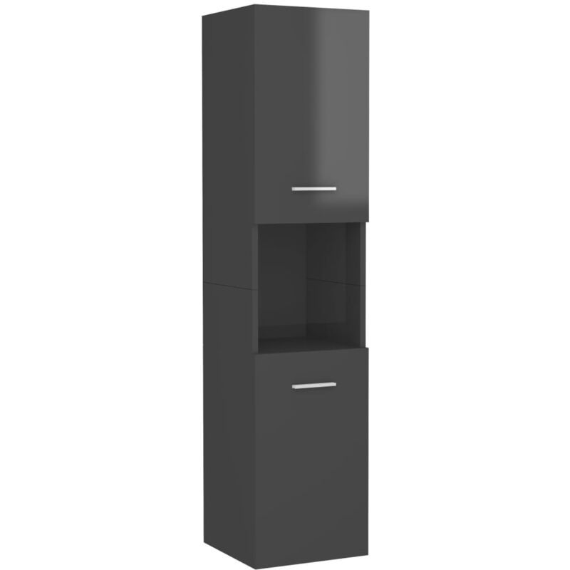 

vidaXL Armario cuarto de baño aglomerado gris brillante 30x30x130 cm - Gris