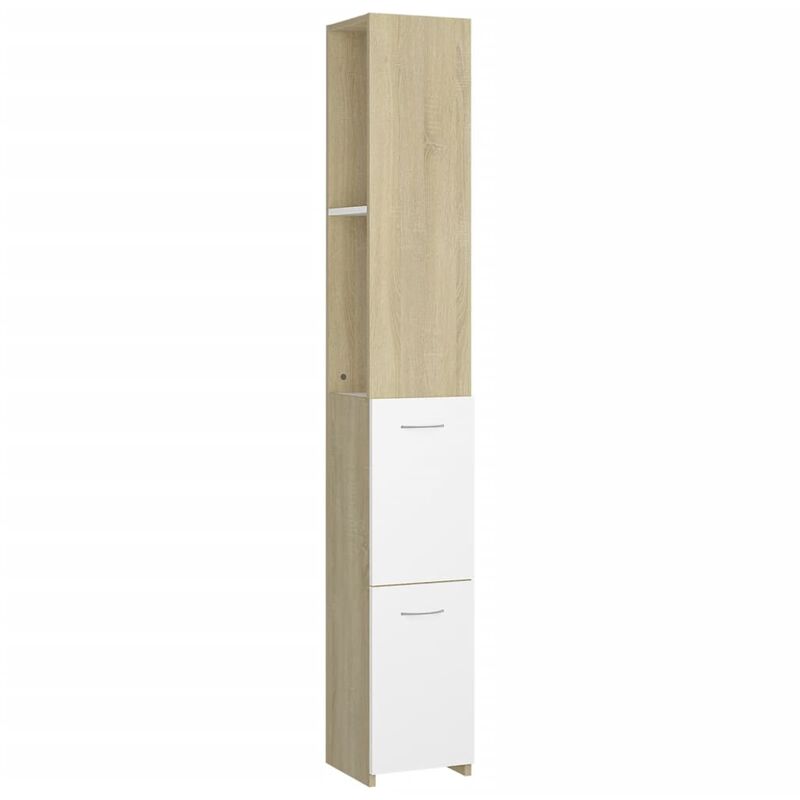 

vidaXL Armario cuarto de baño aglomerado blanco y sonoma 25x25x170 cm - Blanco