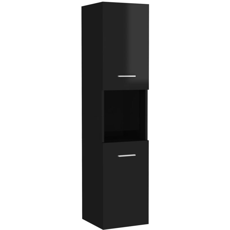 

vidaXL Armario cuarto de baño aglomerado negro brillante 30x30x130 cm - Negro