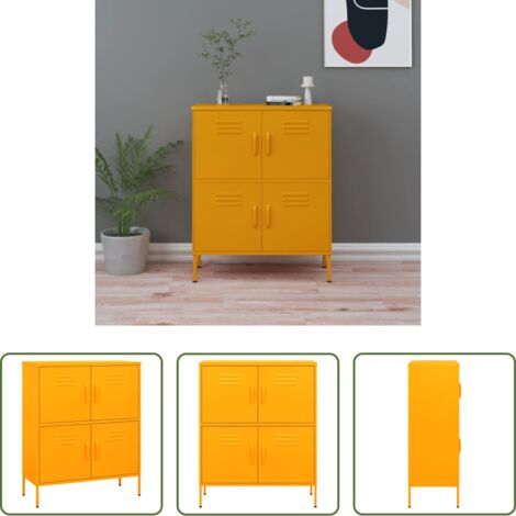 vidaXL Armario de acero -  Armario de almacenamiento acero amarillo mostaza 80x35x101,5 cm