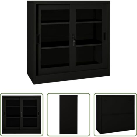 vidaXL Armario de almacenamiento -  Armario con puerta corredera acero negro 90x40x90 cm