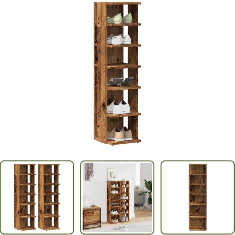vidaXL Armario de almacenamiento -  Armario zapatero madera de ingeniería envejecida 28x27x102 cm