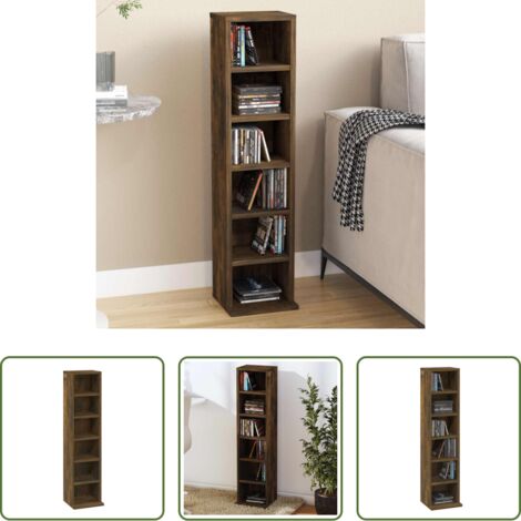 vidaXL Armario de almacenamiento - Estantería de CD madera contrachapada roble ahumado 21x20x88 cm