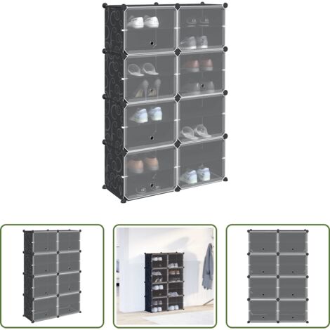 vidaXL Armario de almacenamiento -  Estantería de cubos con 8 compartimentos y puertas PP negro